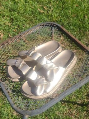 Coocci Metallic Champagne Slide On Sandals Size 8